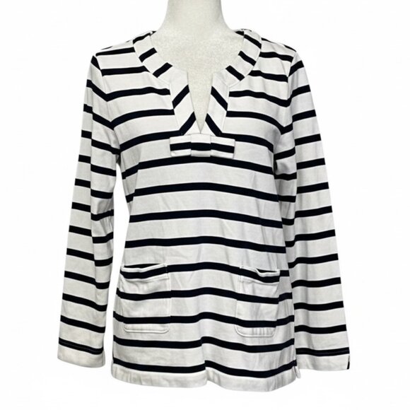 kate spade Sweaters - Kate Spade Women’s XL Striped Cotton Tunic Sweater Navy White V-Neck Long Sleeve